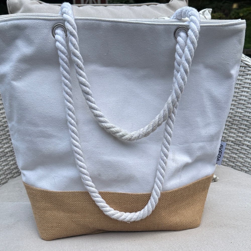 AVEDA White and Tan Tote Bag - Picture 16 of 16
